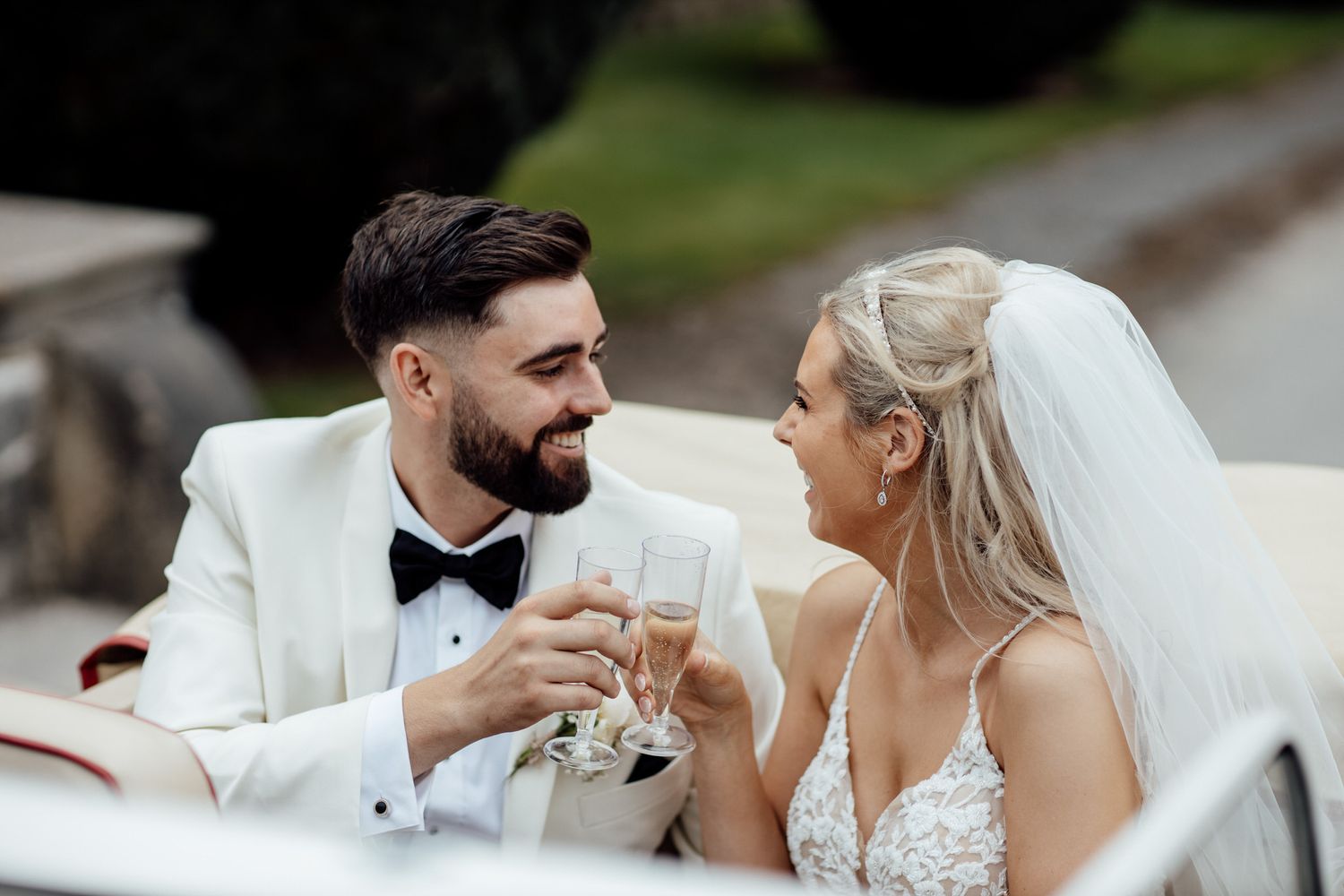 Wedding couple shares intimate moments during their reception celebration.