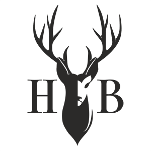 Black silhouette logo featuring a stag deer head with large antlers above the initials H and B.