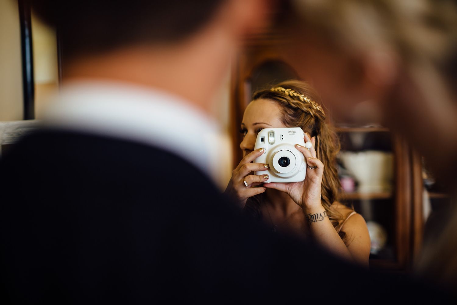 Close-up candid moments captured during wedding reception celebrations.