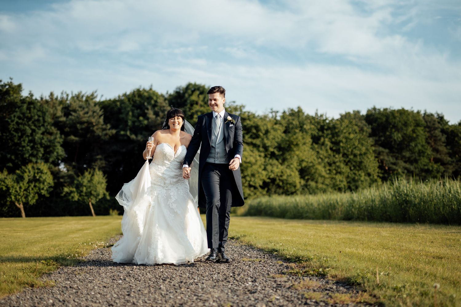 happy couple walking