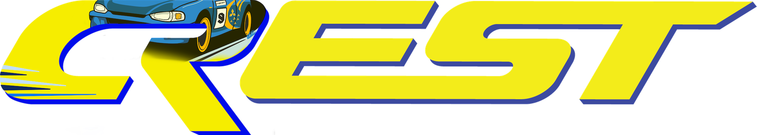 Yellow and blue racing team logo design with modern sporty styling.