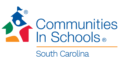 Colorful logo for Communities In Schools of South Carolina featuring stylized school figures in blue, orange and green.