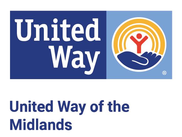 Logo for United Way of the Midlands featuring a white text on blue background with orange circular emblem.