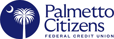 Palmetto Citizens Federal Credit Union logo featuring a crescent moon and palmetto tree icon in dark blue circle.