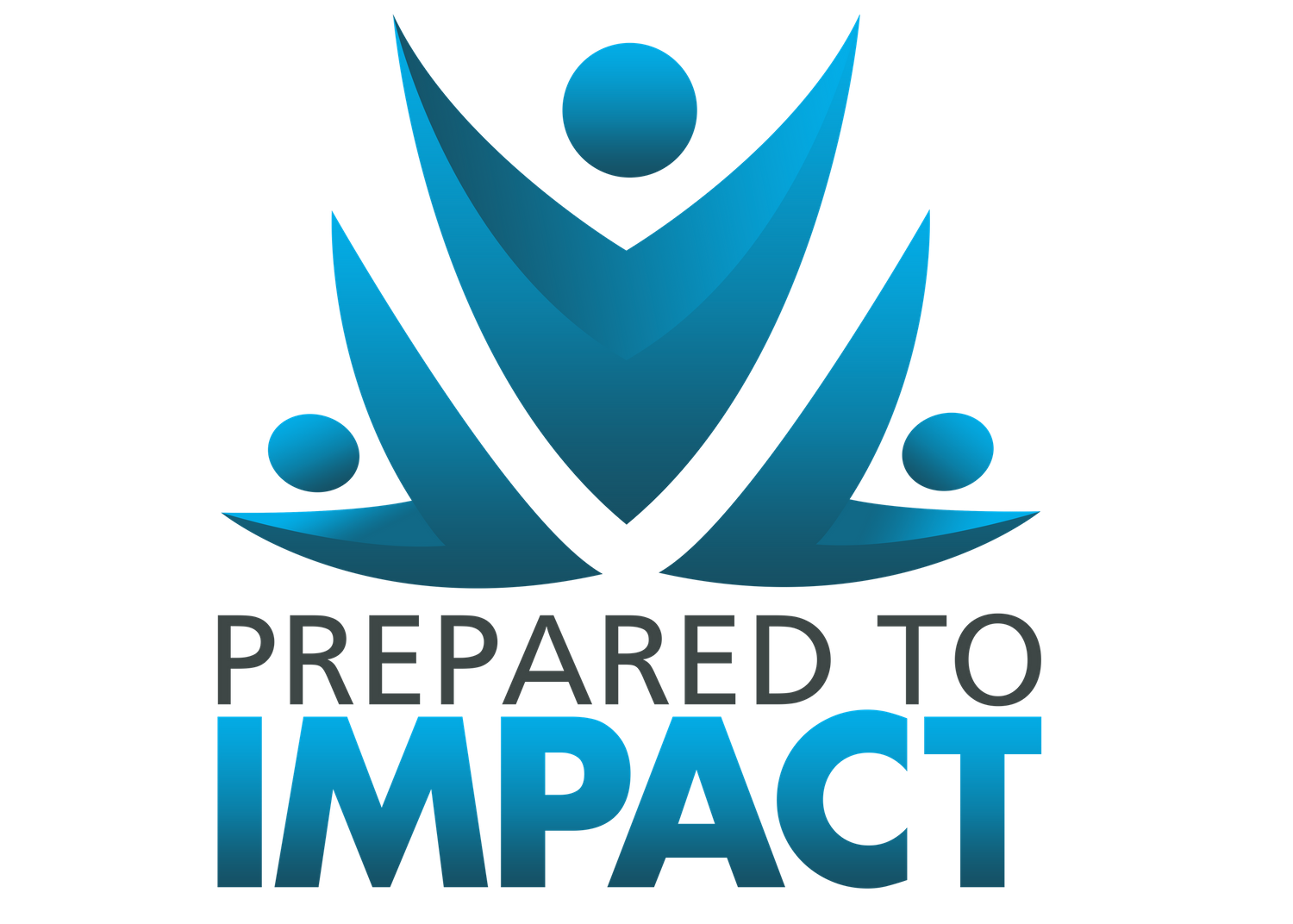 A blue abstract logo design featuring raised figures and text reading 'Prepared to Impact' in a modern style.