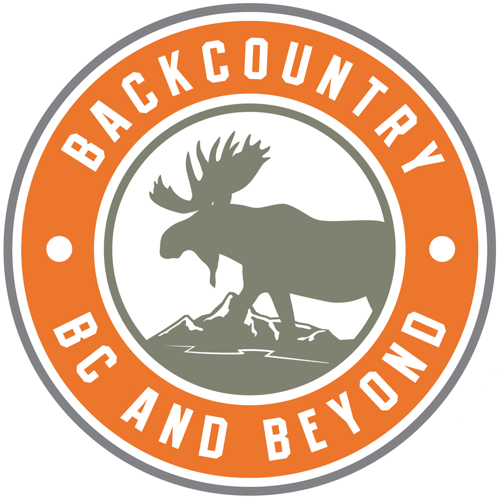 Series of circular outdoor adventure badges featuring moose silhouettes in orange and gray design.