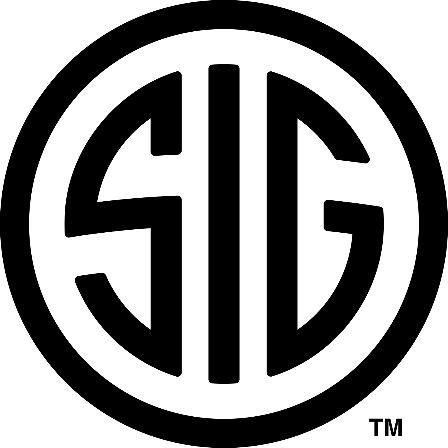 Series of black circular monogram logos with geometric designs.