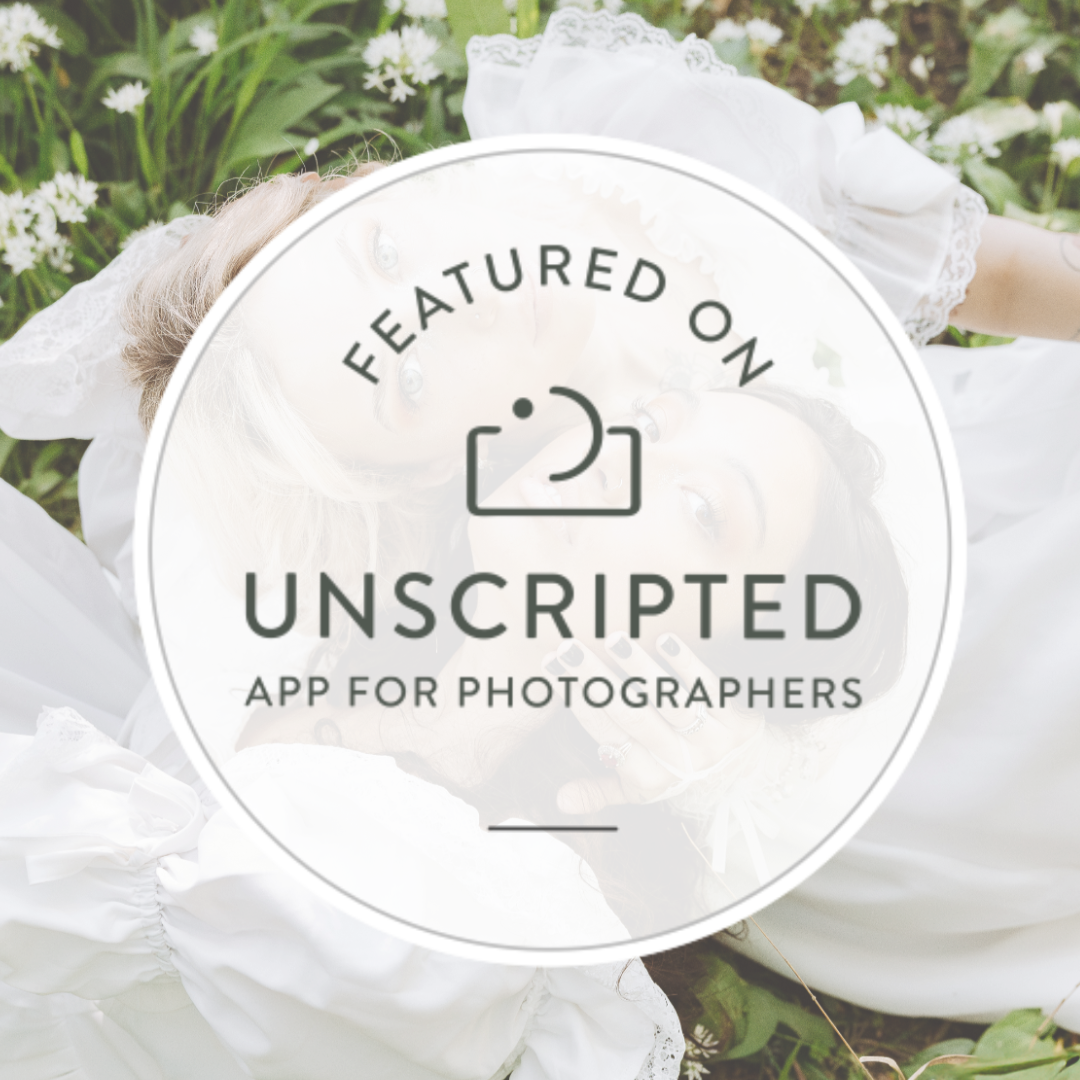 A circular logo design reading 'UNSCRIPTED' with minimal text and decorative elements in black and white.