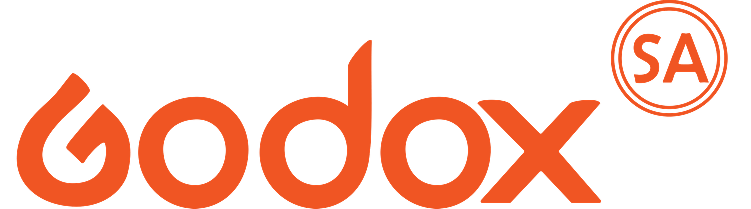 Godox logo in bright orange showing the company name and SA letters in a circular design against white background.