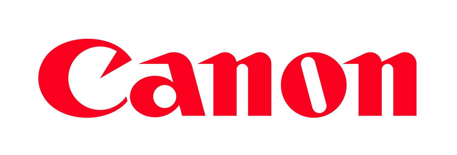 Red Canon company logo text in a clean, bold font design against white background.