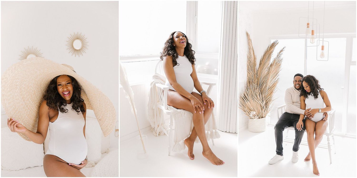 Serene lifestyle photos of light and airy moments in white featuring bohemian decor and feminine style poses.