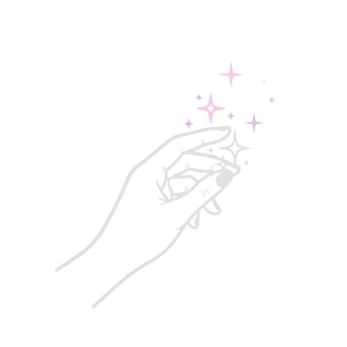 A delicate hand illustration with pink sparkles, symbolizing magic and elegance in minimalist line art style.