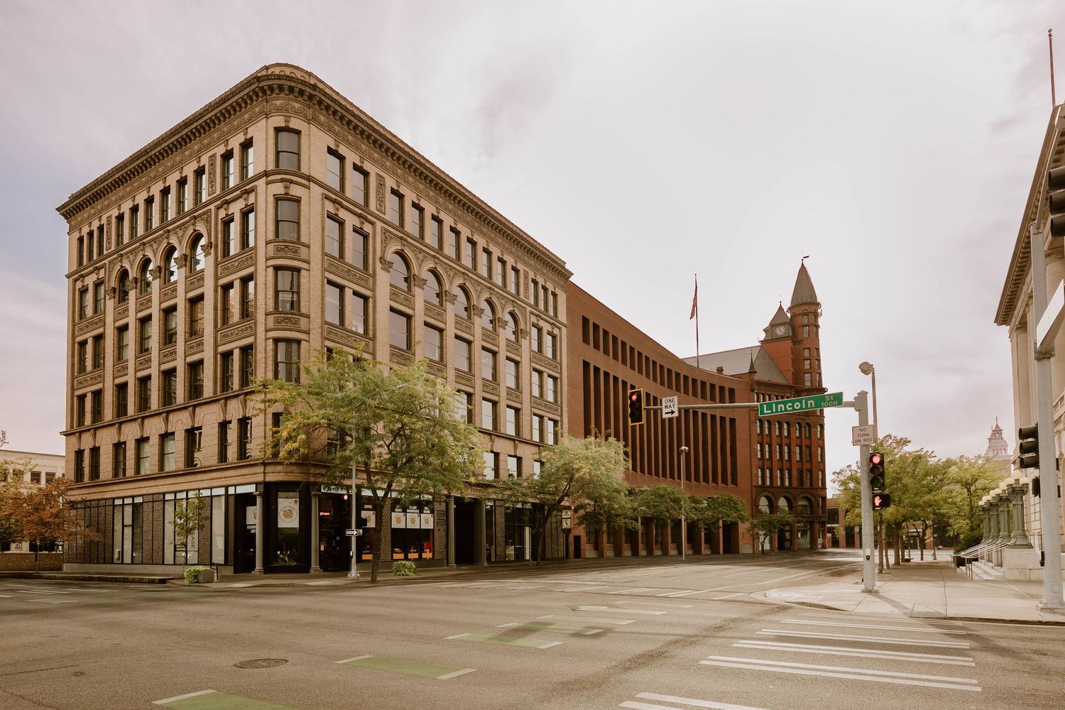 Historic downtown Spokane building near Everwild Collective Studio, a creative photography studio rental in Spokane, Washington.