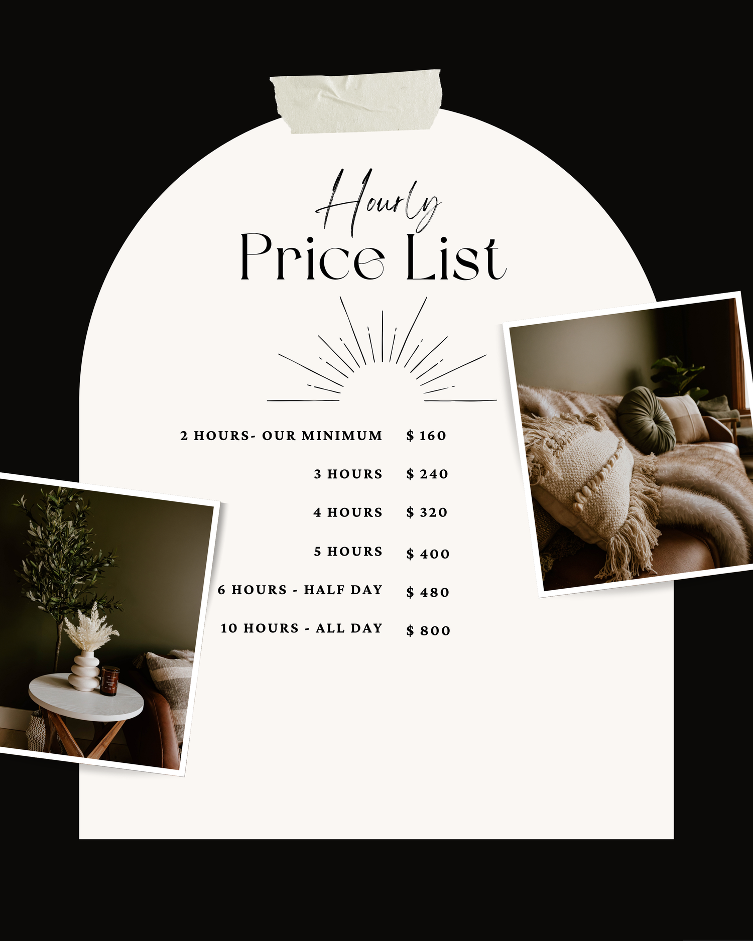 Photography studio rental pricing and service rates for Everwild Collective Studio in Spokane, Washington.