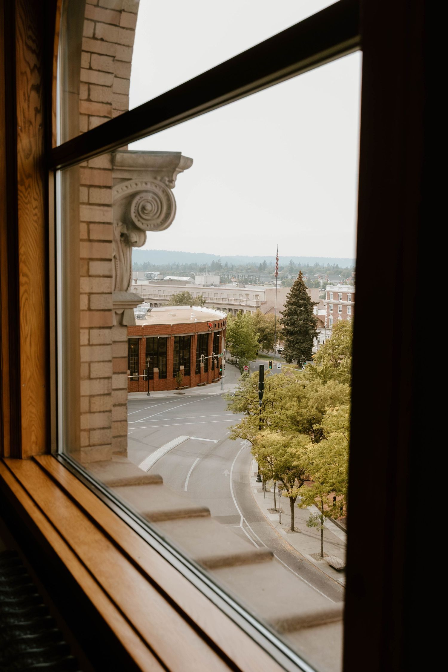 View from the windows of Everwild Collective Studio overlooking Downtown Spokane, Washington.