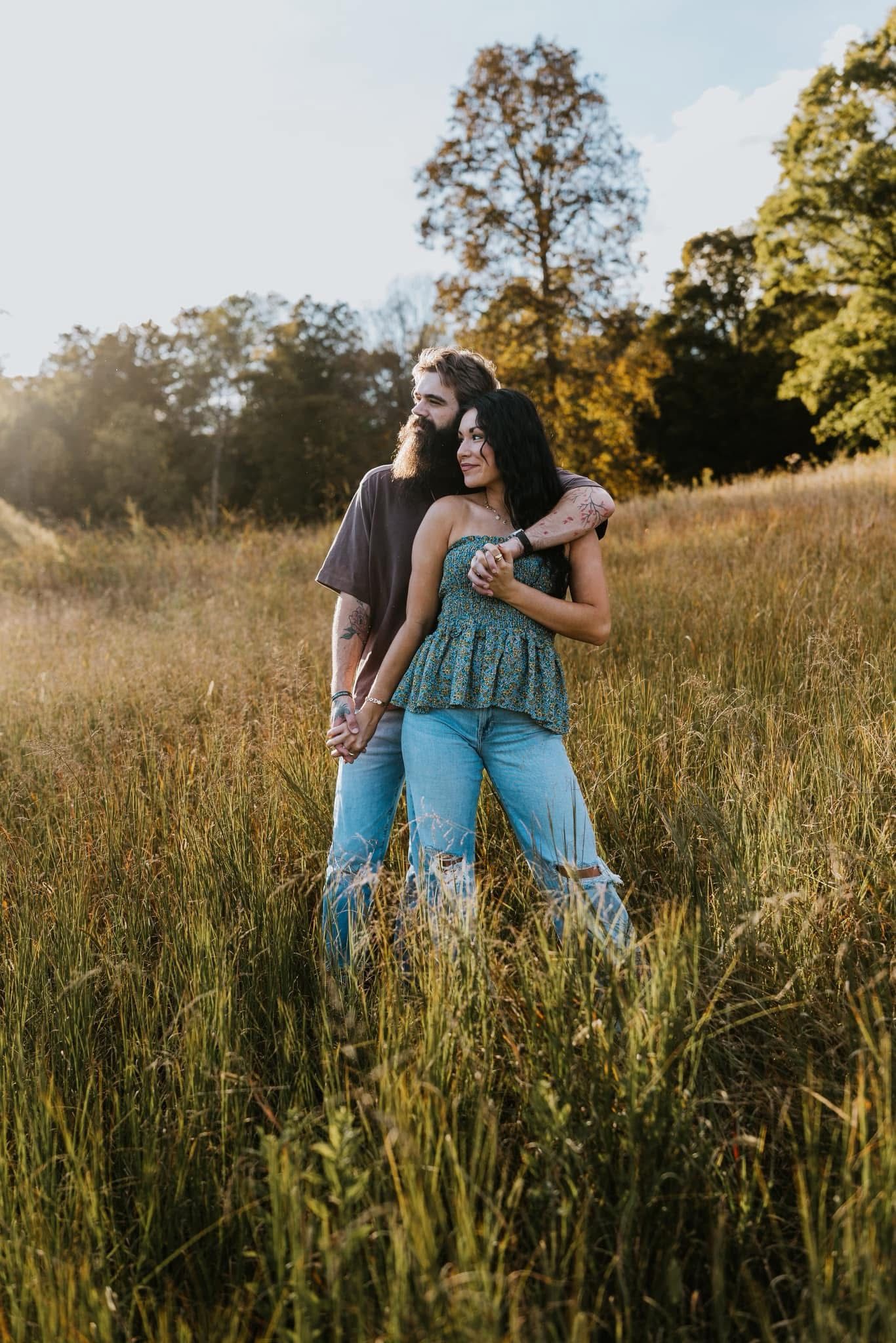 Couples session, field, golden hour