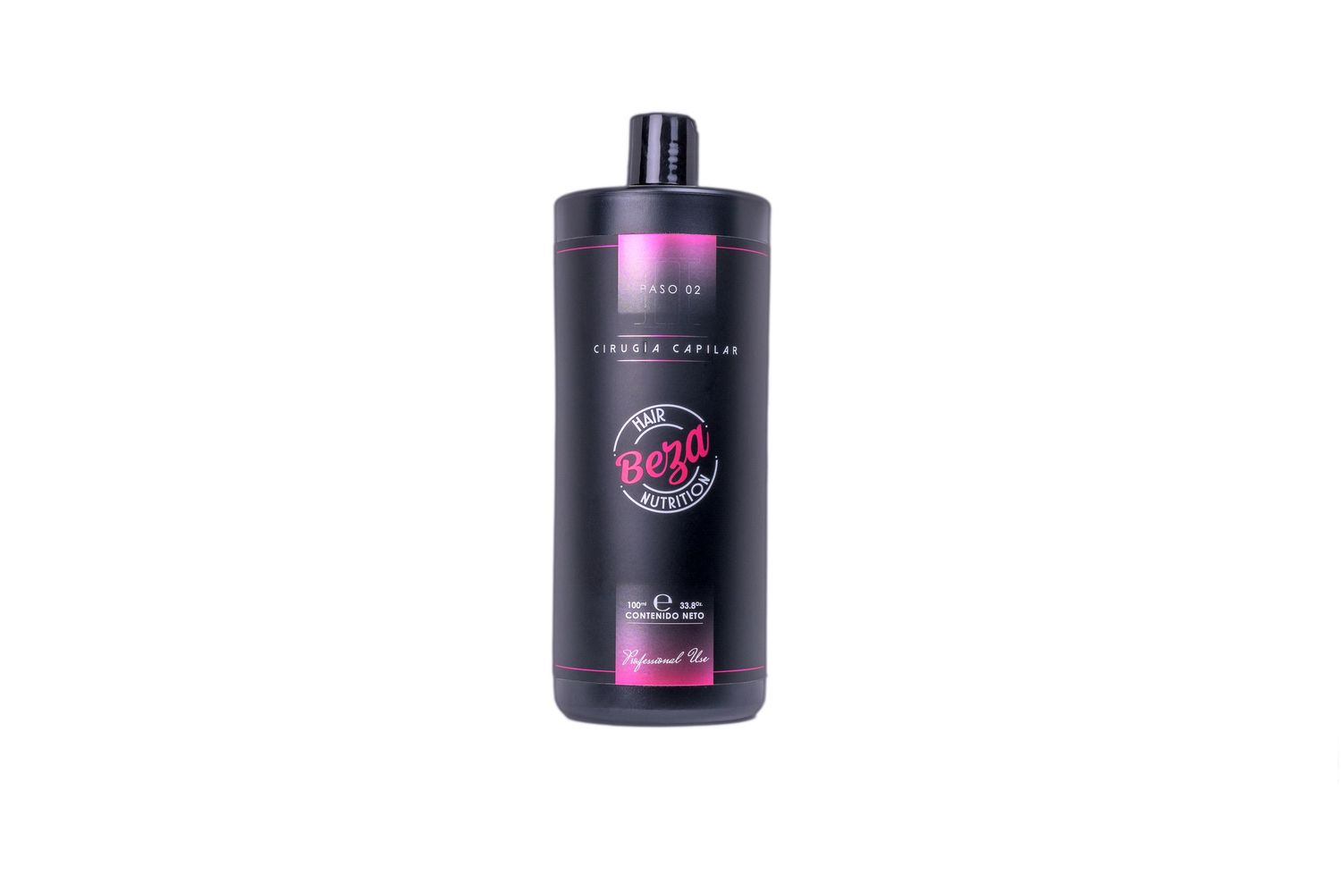 Beza Cirugia Capilar dark hair treatment bottle with pink label on a clean white background.