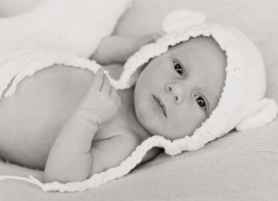 Soft and dreamy black and white baby portrait in Cardiff by Sarah Cullen
