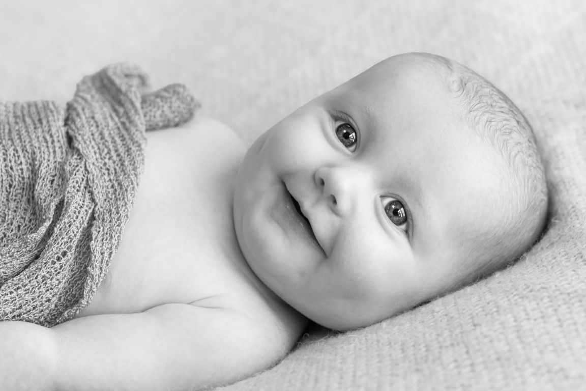 Soft and dreamy black and white baby portrait in Cardiff by Sarah Cullen