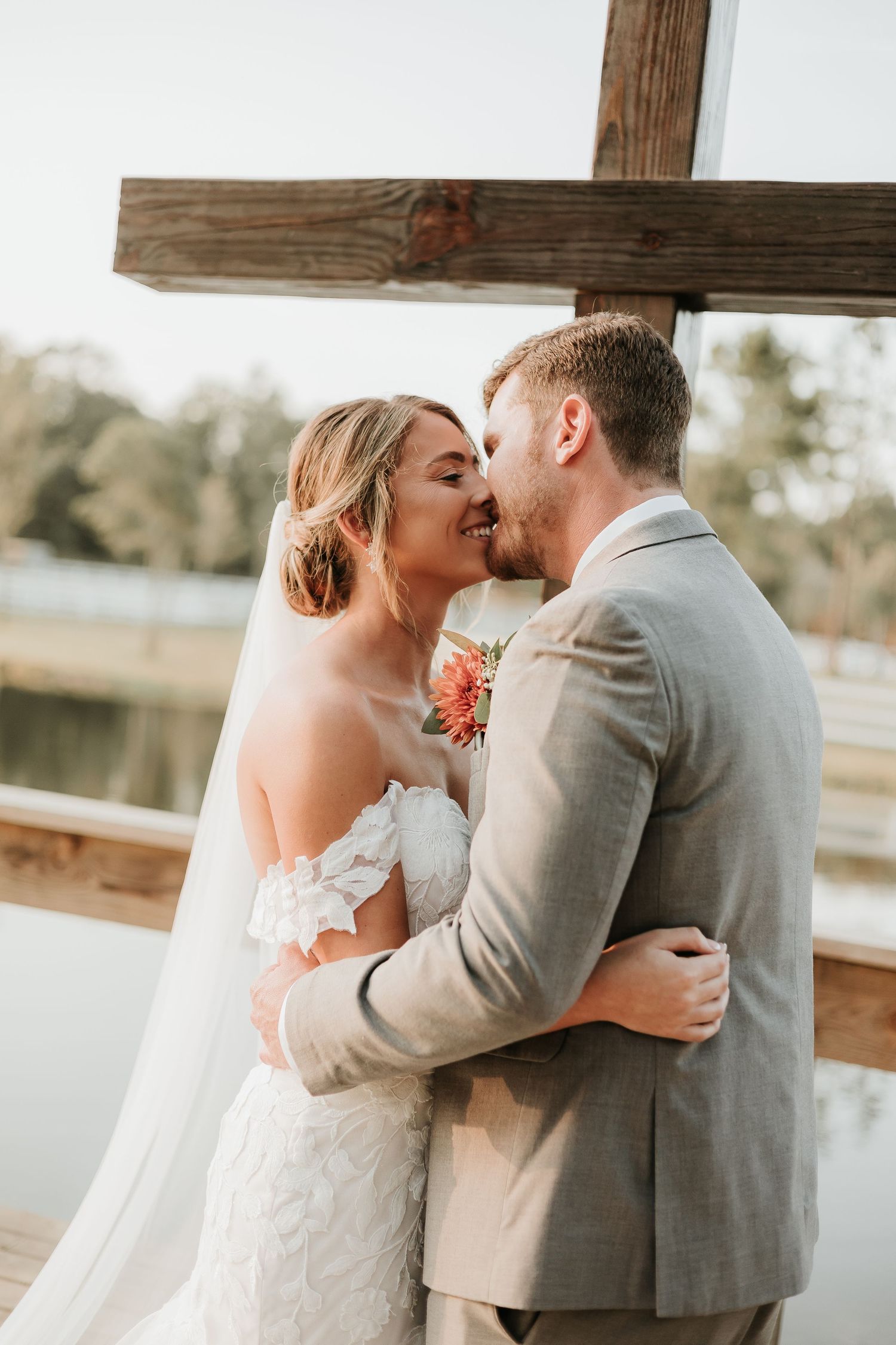 Romantic wedding couple sharing intimate moments on their special day.