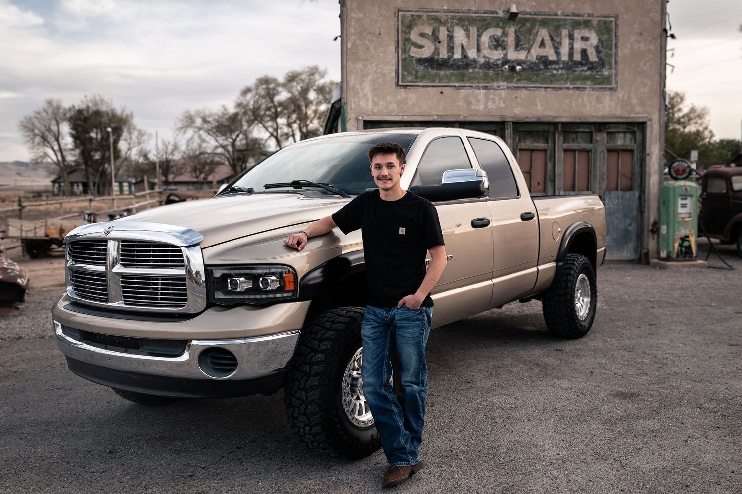 High school senior portrait with truck in Elberta, Utah