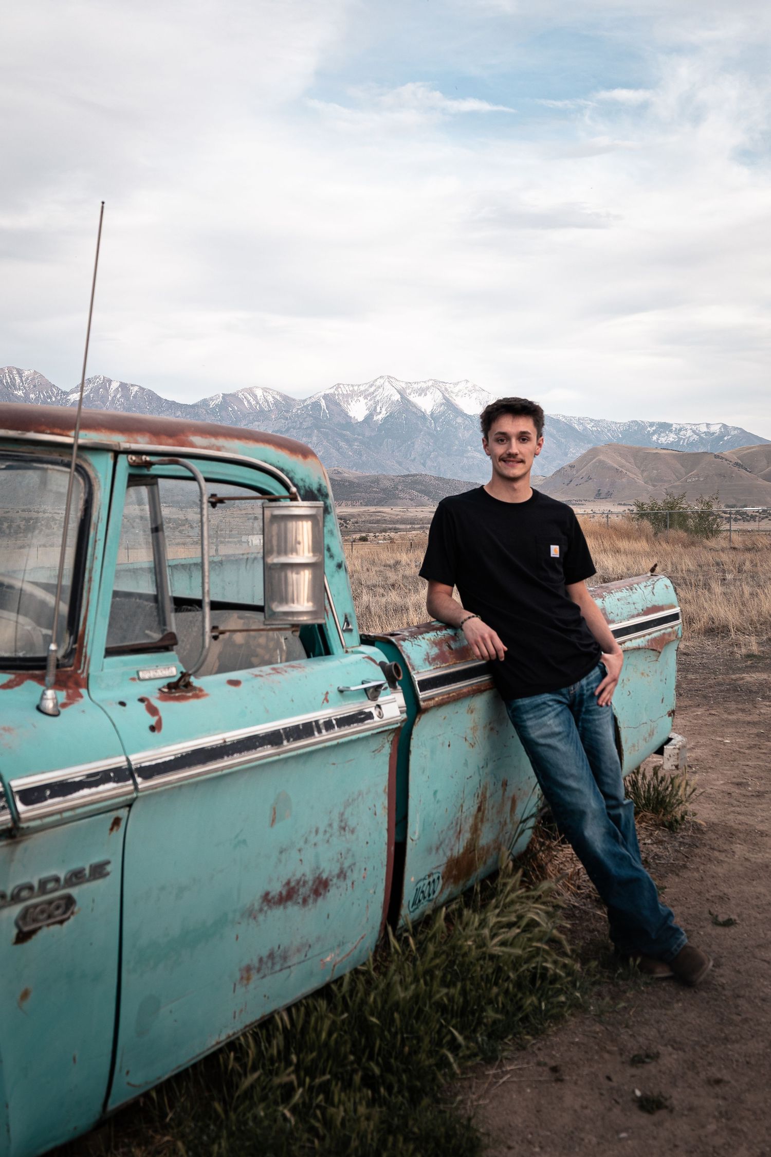 High school senior portrait with truck in Elberta, Utah