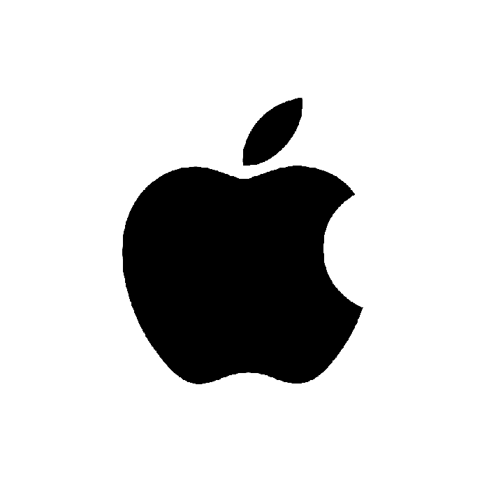 Classic Apple company logo in black silhouette design.
