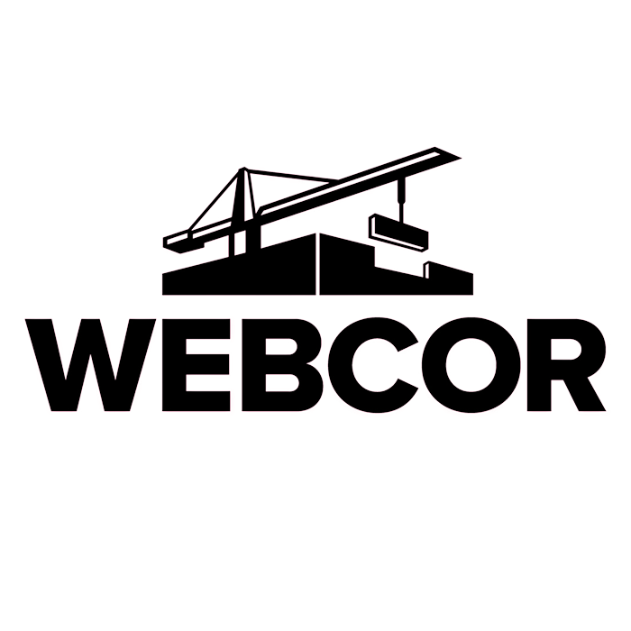 Webcor company logo with construction crane symbol.