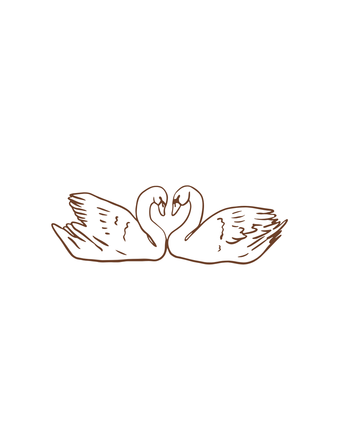 Simple line drawing of two swans forming a heart shape with their necks as they face each other.