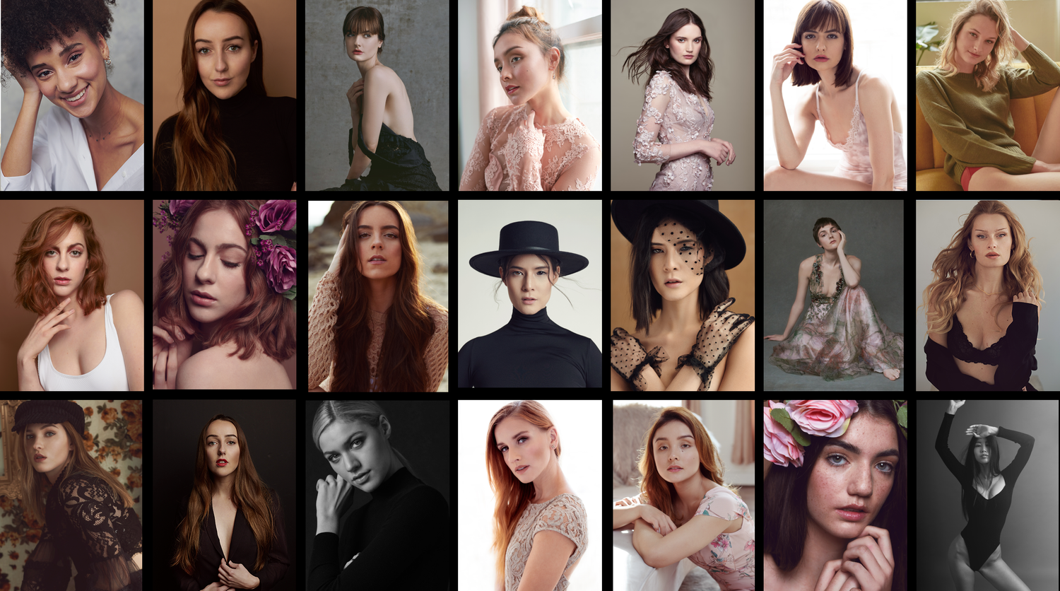 A collage of portraits showcasing work of Jr Francisco Photography with diverse poses, styles, and expressions in fashion photography.
