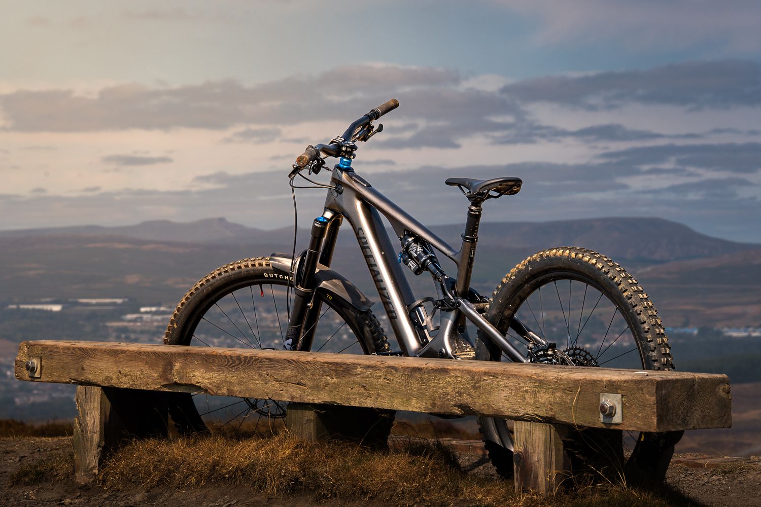 mountain bike overlooking mountainous landscape