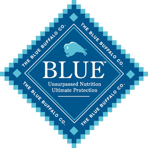 Blue Buffalo Co. diamond-shaped logo in blue with buffalo icon, reading BLUE Unsurpassed Nutrition Ultimate Protection.