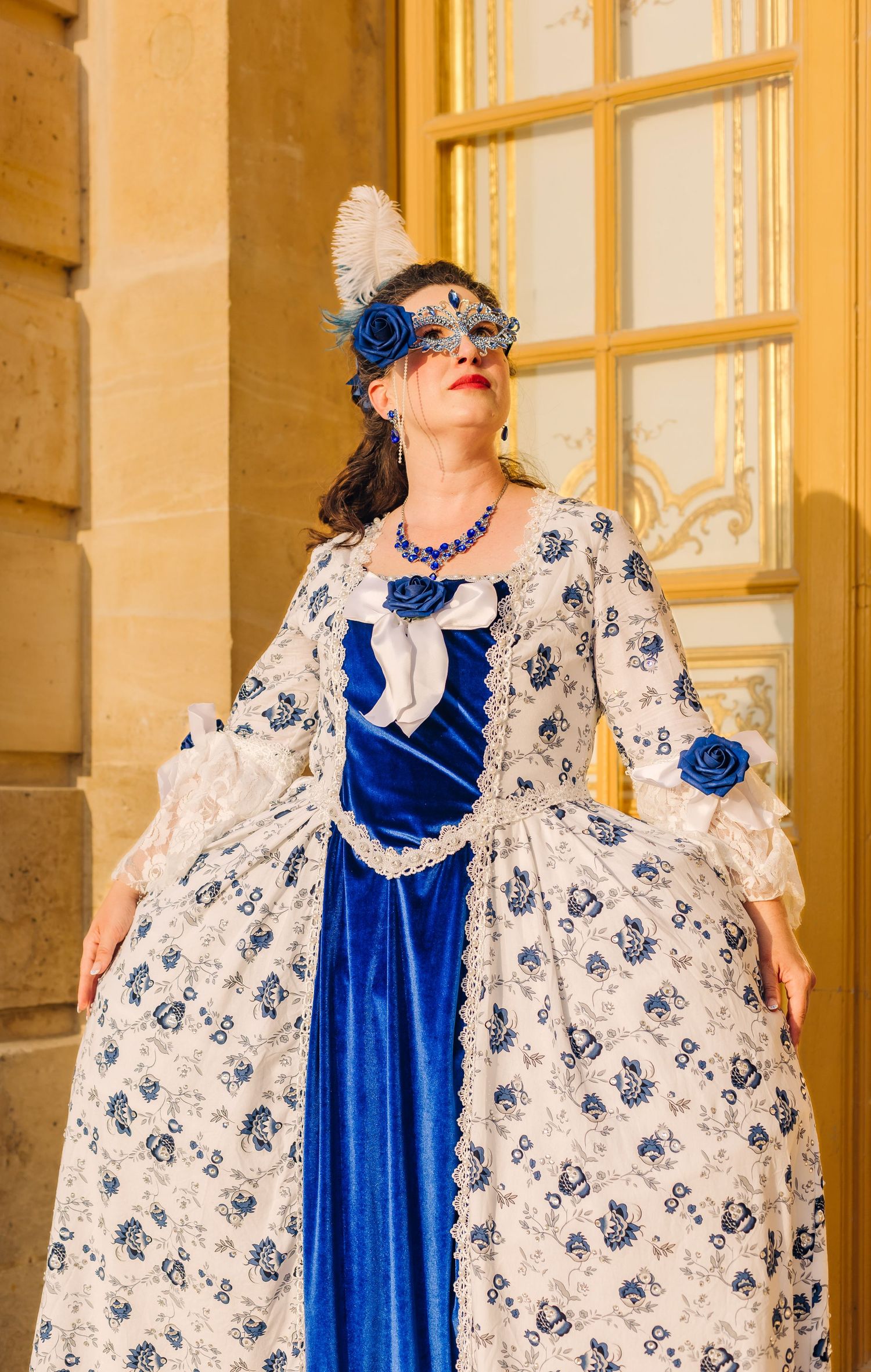 Allie in Wanderland attending the Versailles Grand Masked Ball at the Palace of Versailles in Baroque inspired costume.
