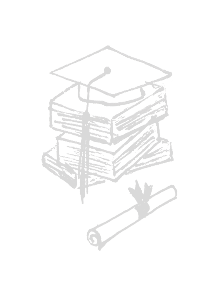 Line art of graduation cap atop a stack of books.