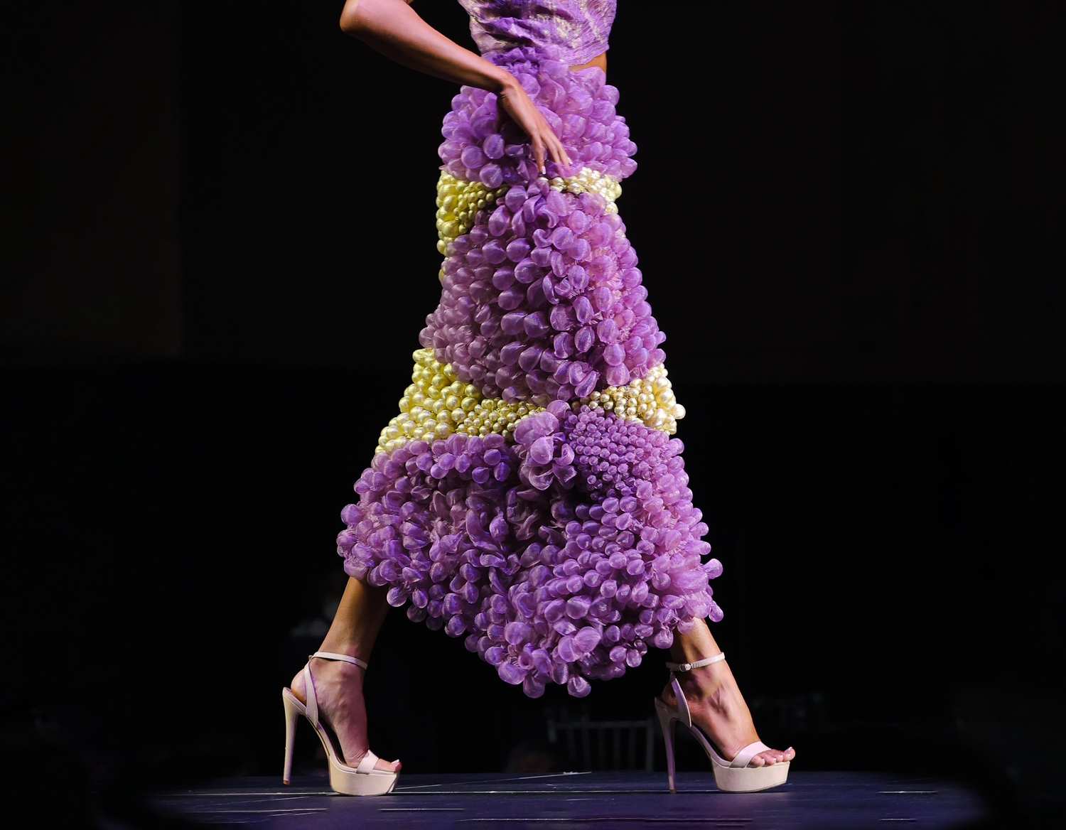 Fashion, flowers in fashion, purple dress, Dmytro Cherkaskyi photography, runway fashion photography, fashion today