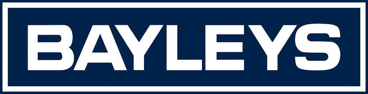 The iconic Baileys logo displayed in bold white text on a navy blue rectangular background.