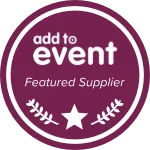Collection of purple circular badges for event and supplier features.
