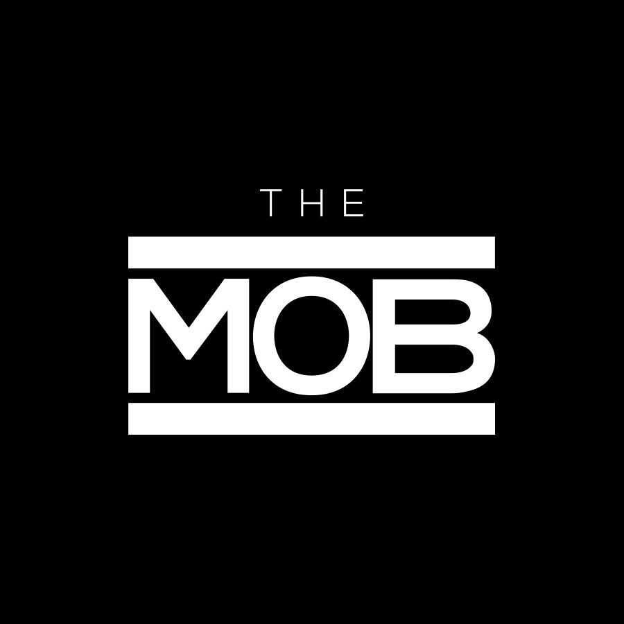Black and white minimalist logo design for The Mob brand.
