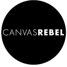 Black and white circular Canvas Rebel logo design on plain background.