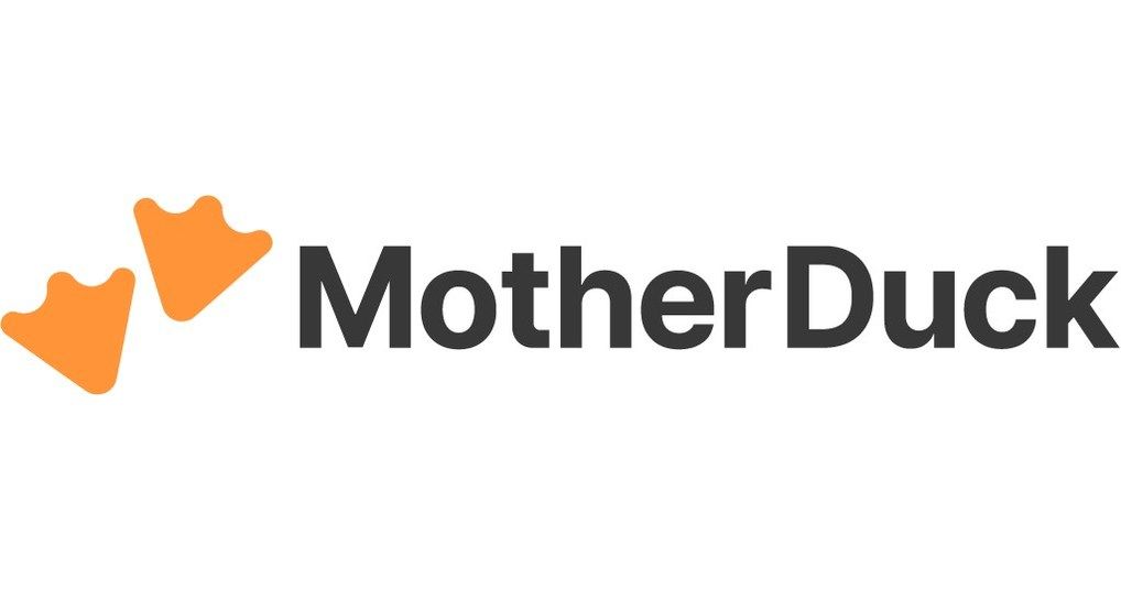 MotherDuck logo featuring two orange duck footprints beside bold dark gray company name text on white background.