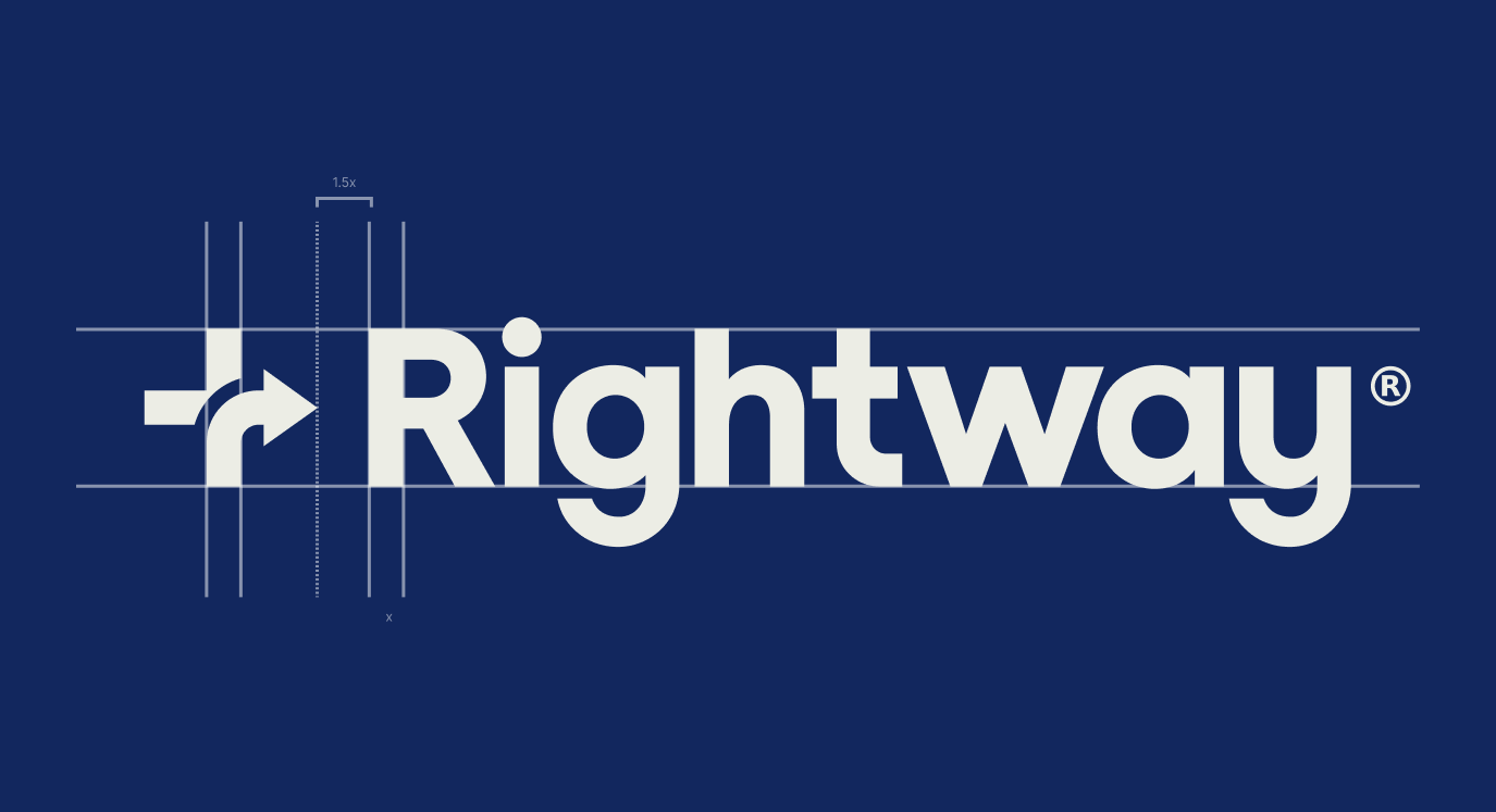 Rightway logo in white on a navy blue background with directional arrow icon and registered trademark symbol.
