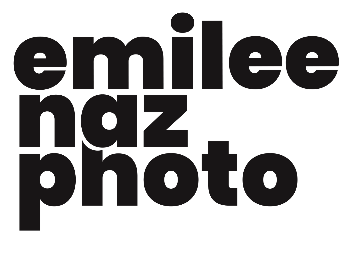 Bold black and white logo reading emilee naz photo in large sans-serif block letters.