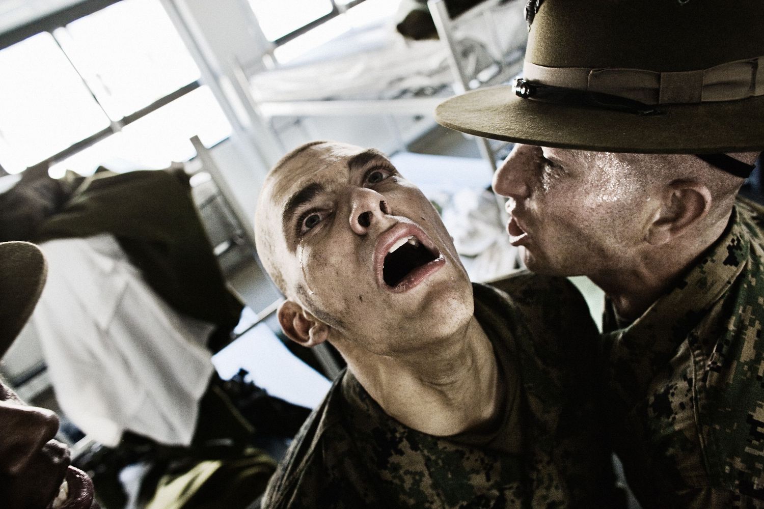 Military personnel engaged in intense combat training exercises.