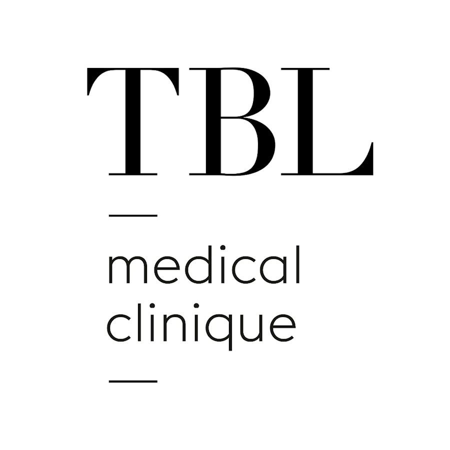 TBL medical clinique logo in black serif lettering with thin horizontal lines on a white background.