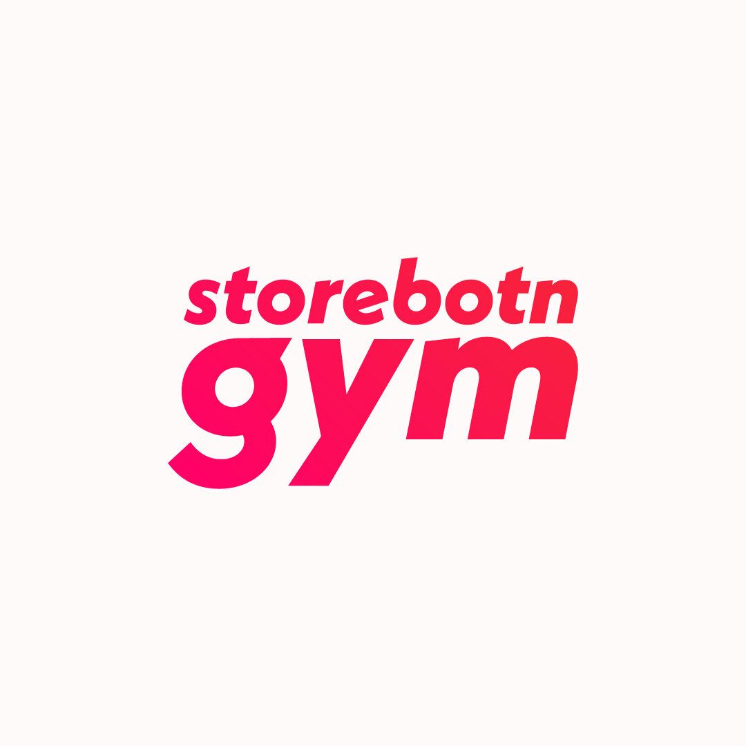 Storebotn Gym logo with bold pink-red gradient lettering reading storebotn above the word gym on a white background.
