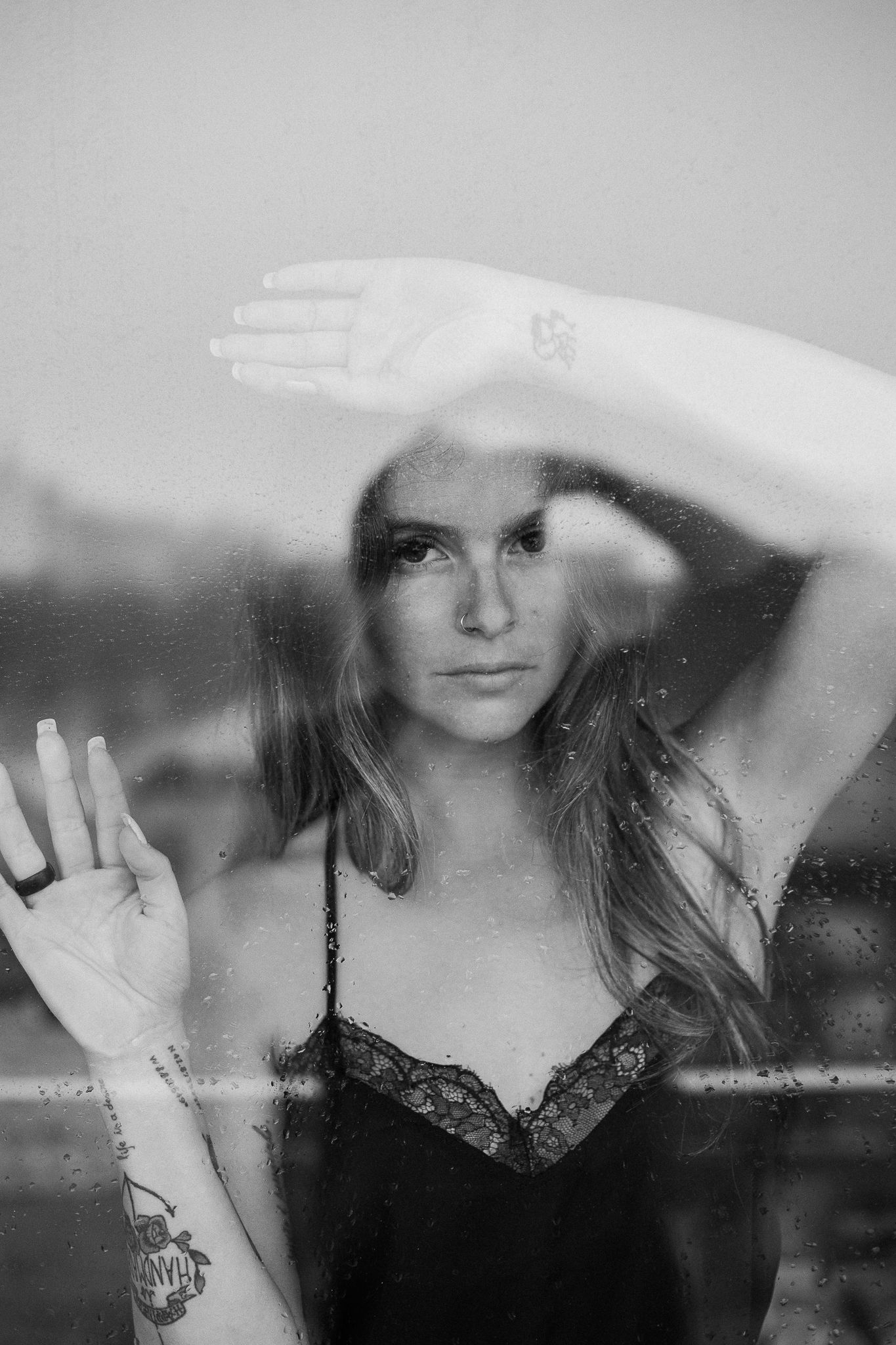 Ethereal double exposure portraits with dreamy overlapping effects in black and white.