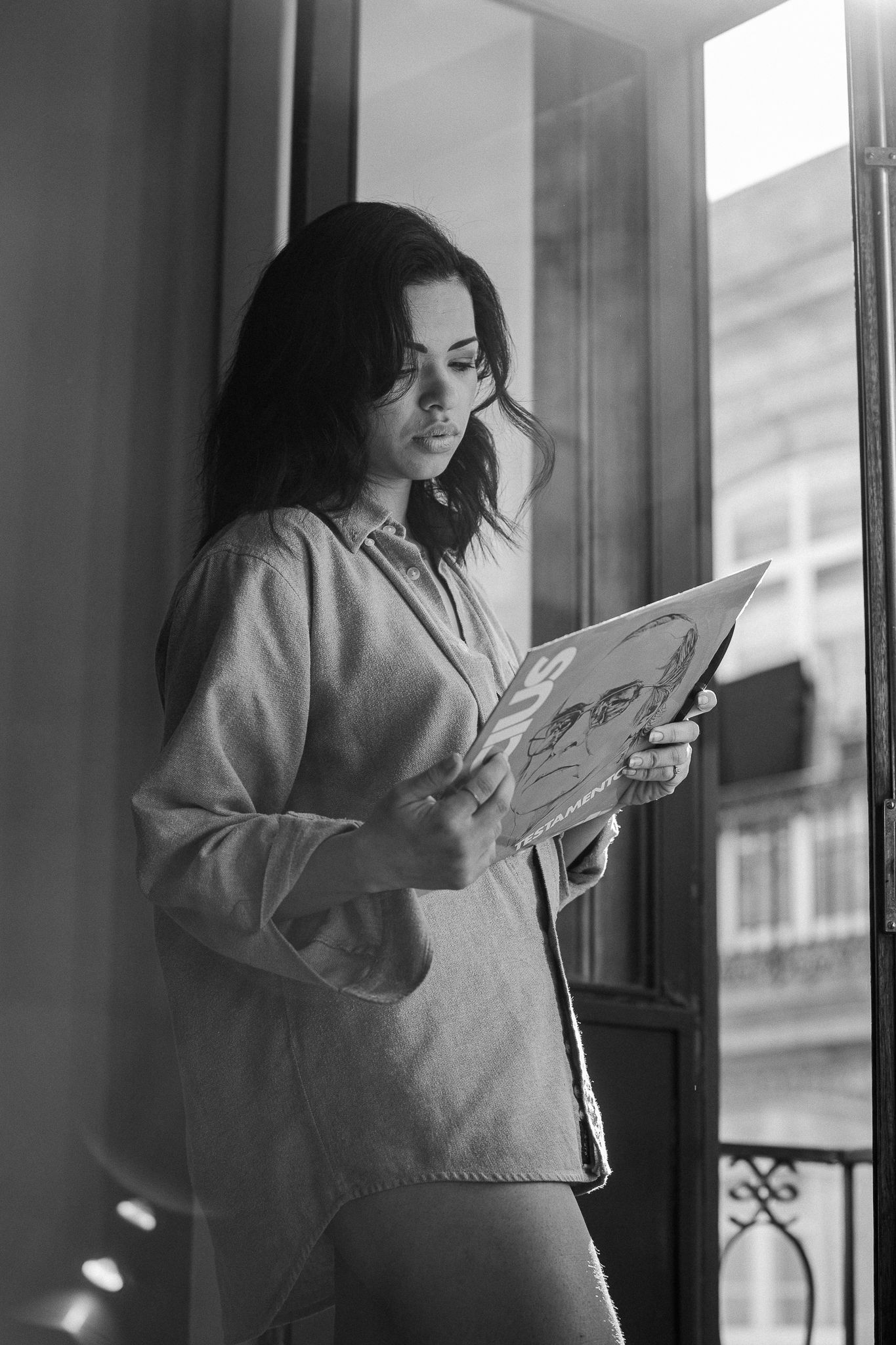 Indoor lifestyle sequence showing casual moments by a sunlit window.