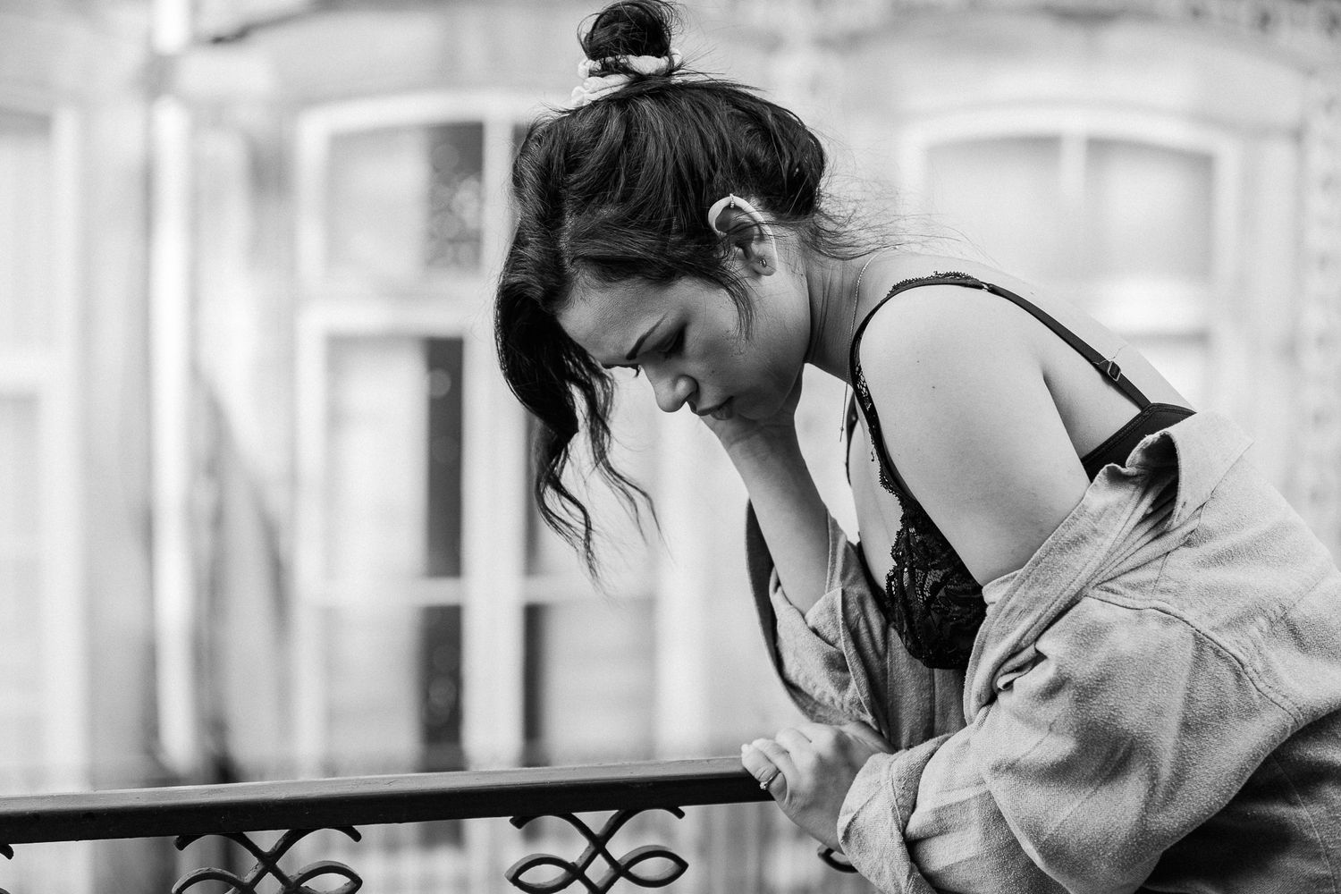 Artistic black and white sequence capturing quiet moments of introspection.
