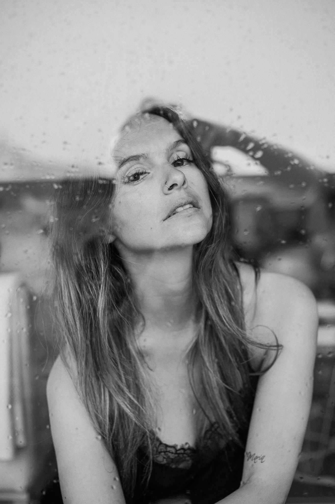 Dreamy black and white close-up portraits with soft focus effects.