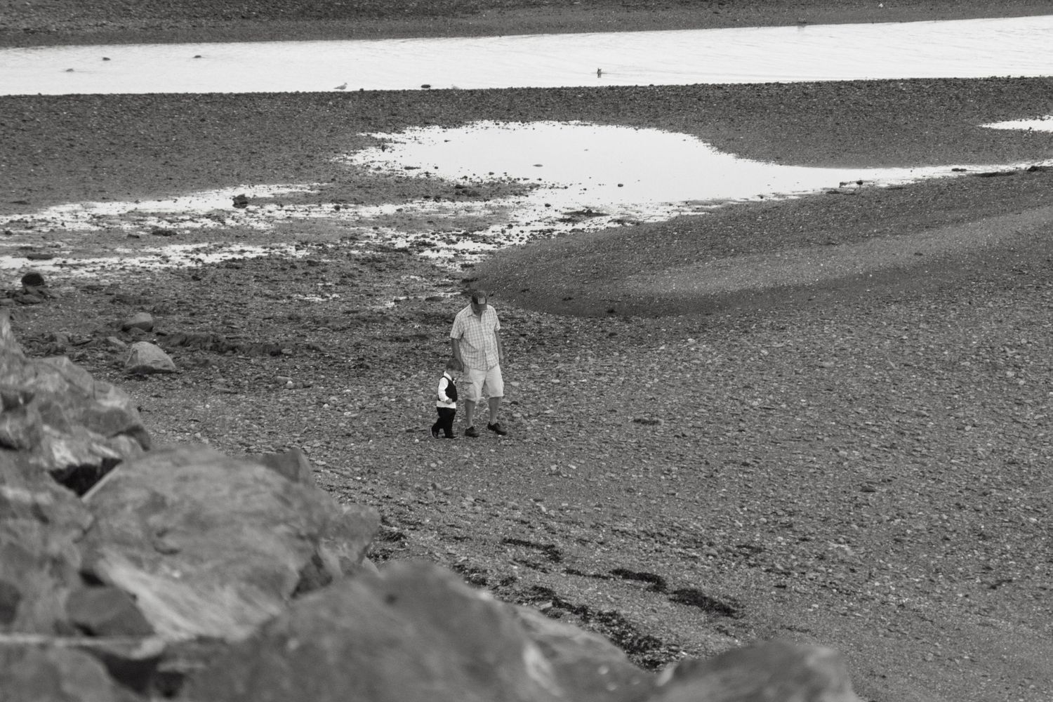 A series of grayscale landscape photos showing rocky Martian terrain and horizons captured by a Mars rover.